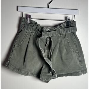 American Eagle AE Size 6 Olive‎ Green Paper Bag Pleated Denim Stretch Tie Short